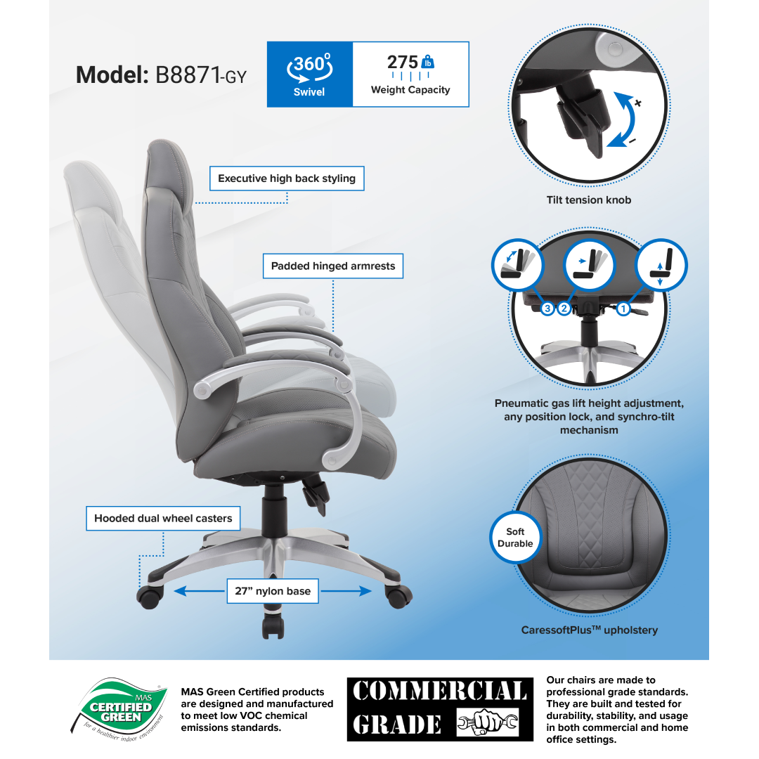 Boss Executive Hinged Arm Chair – Grey